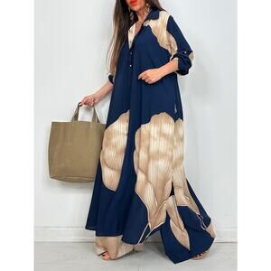 Luxury Blue Colorblock Satin Lounge Oversized Button-Down Shirt & Wide-Leg Pants